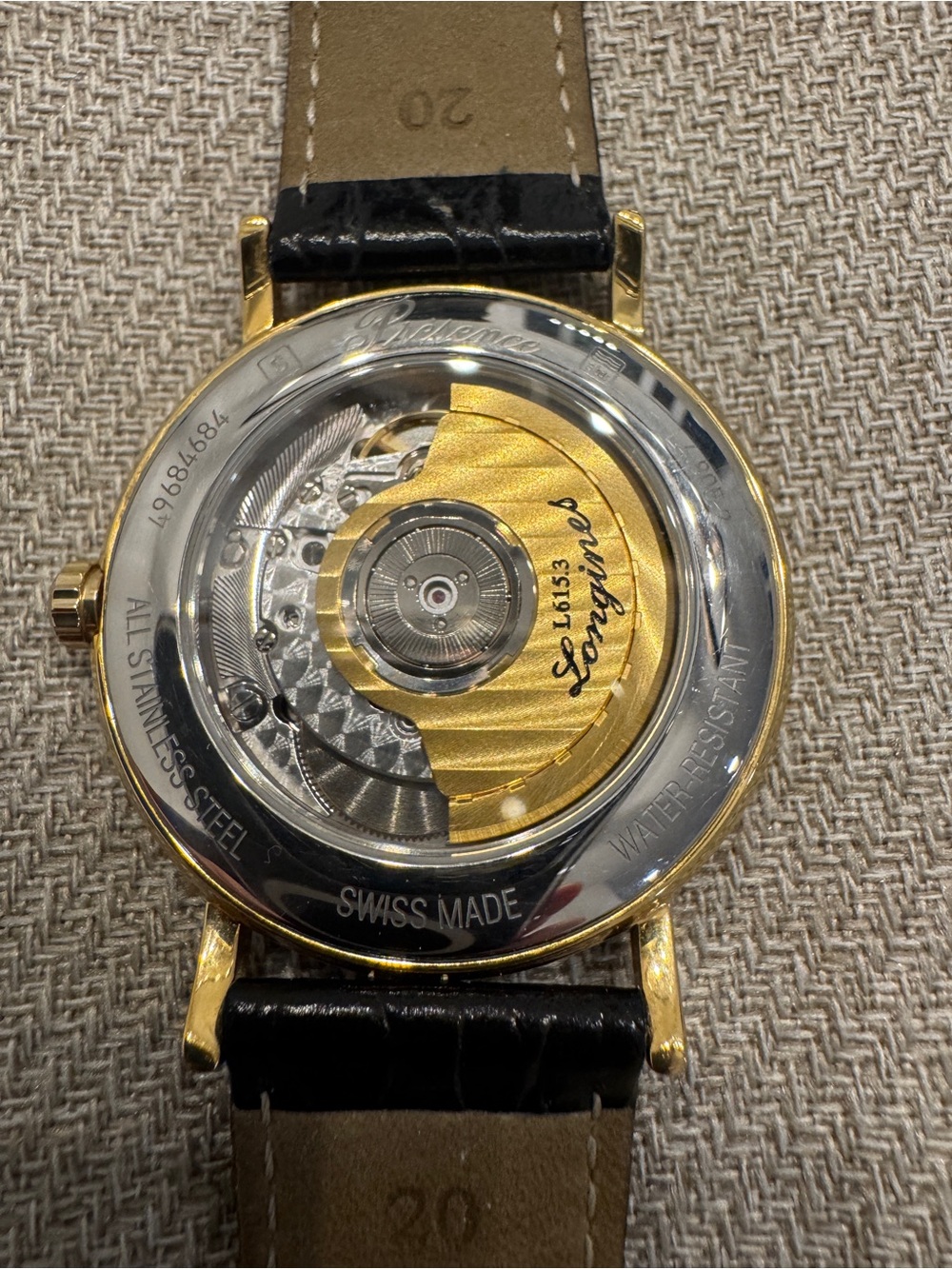 Longines Presence Automatic Yellow Gold PVD Black Leather Mens Watch - Picture 5 of 16